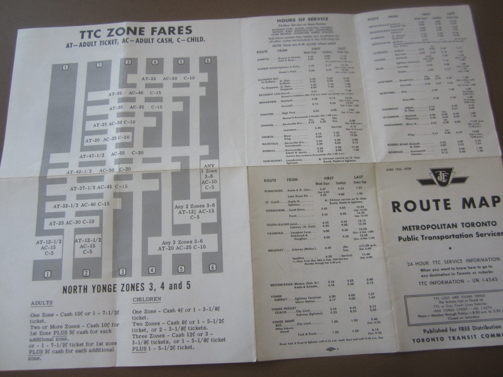 1958 – METROPOLITAN TORONRO Public Transportation – ROUTE MAP – JUN 15