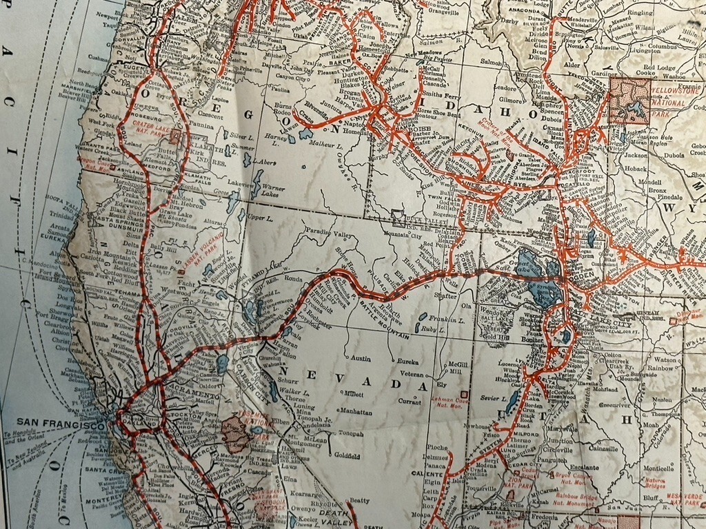 c 1930 MAP of United States UNION PACIFIC RAILROAD Advertising Travel Vintage
