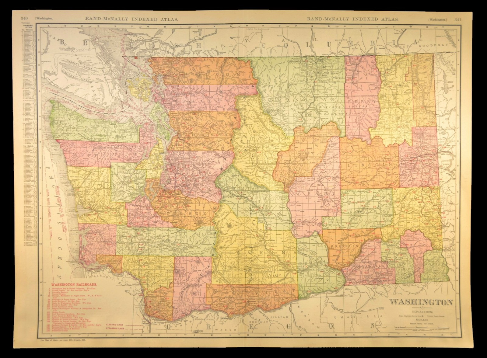 1911 Antique Washington Railroad Map ORIGINAL Atlas Northern Pacific RR DATED