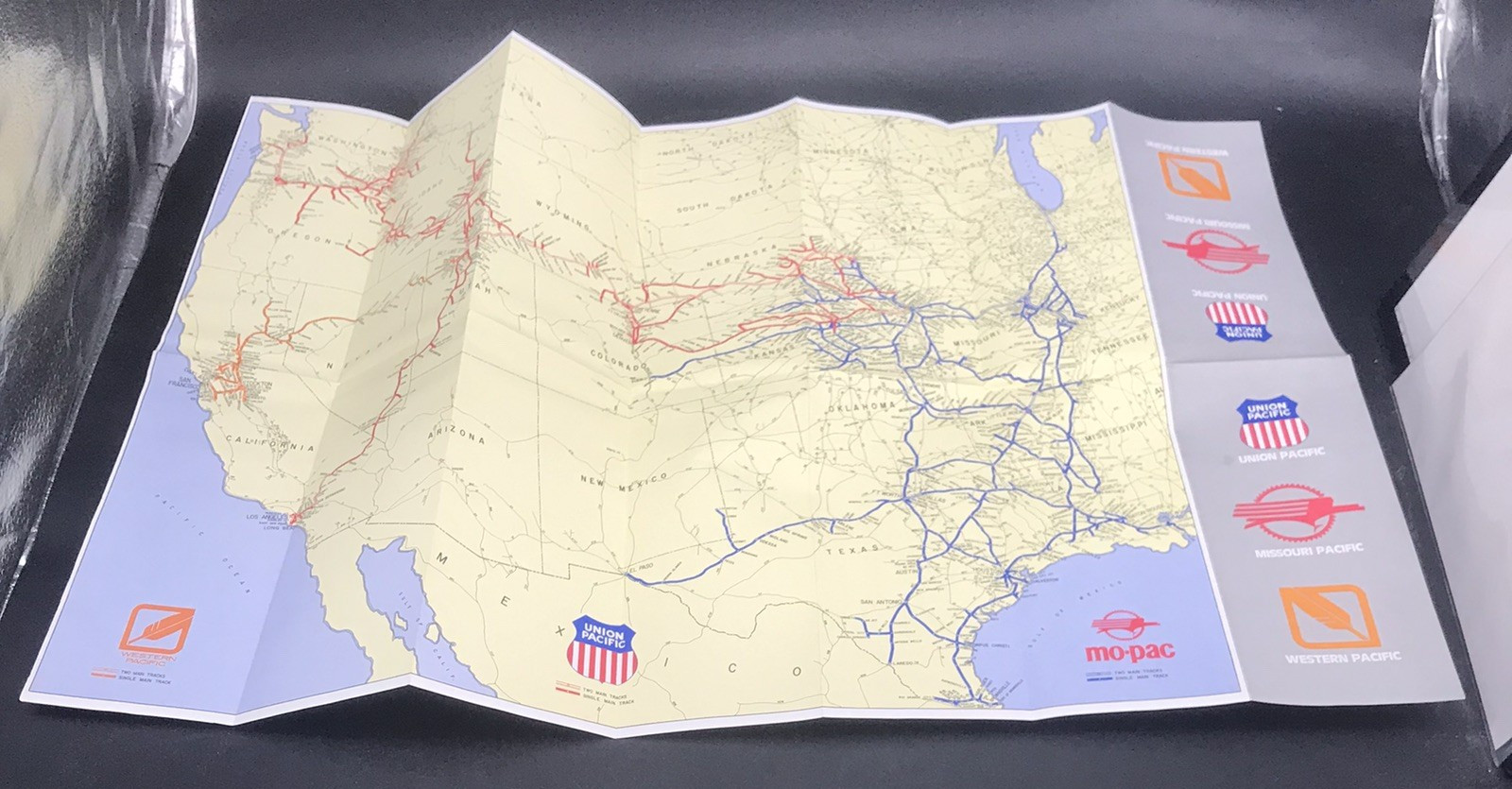 1976 Union Missouri & Western Pacific Railroad UP WP MP MoPac USA Map VTG