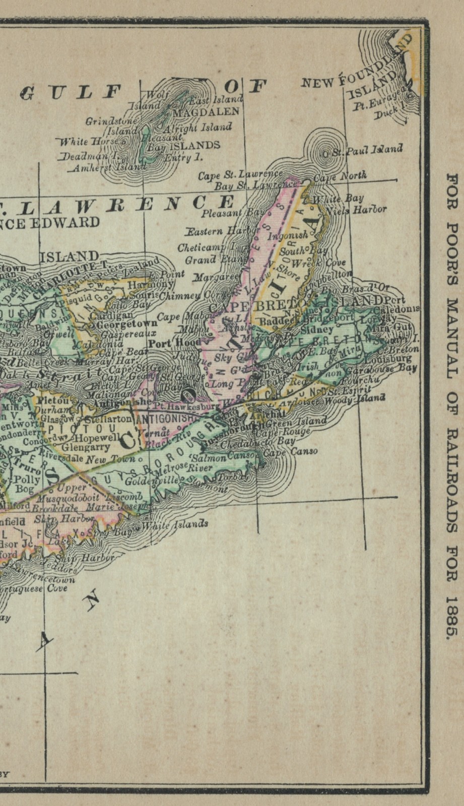 Original 1885 Railroad Map of New Brunswick, Canada by Rand McNally. Antique