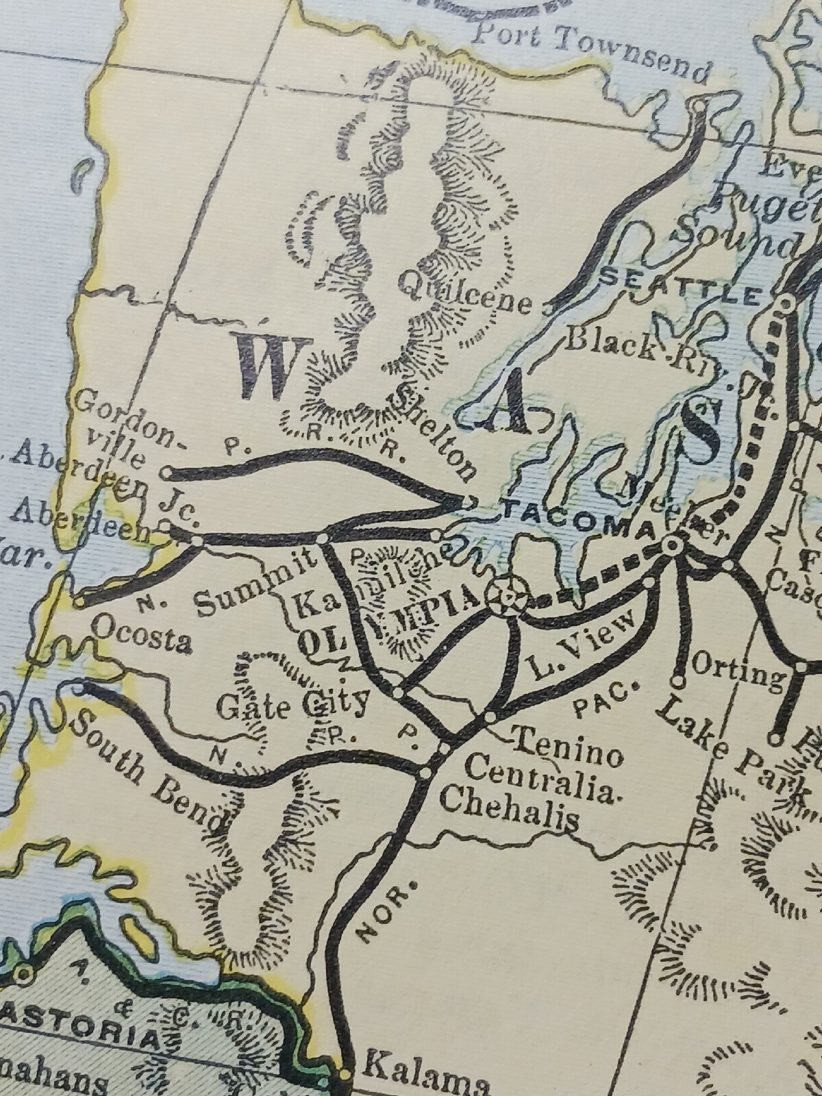 ☆1898 ORIGINAL Railroad Map IDAHO WASHINGTON OREGON All Train Routes 11″x9″