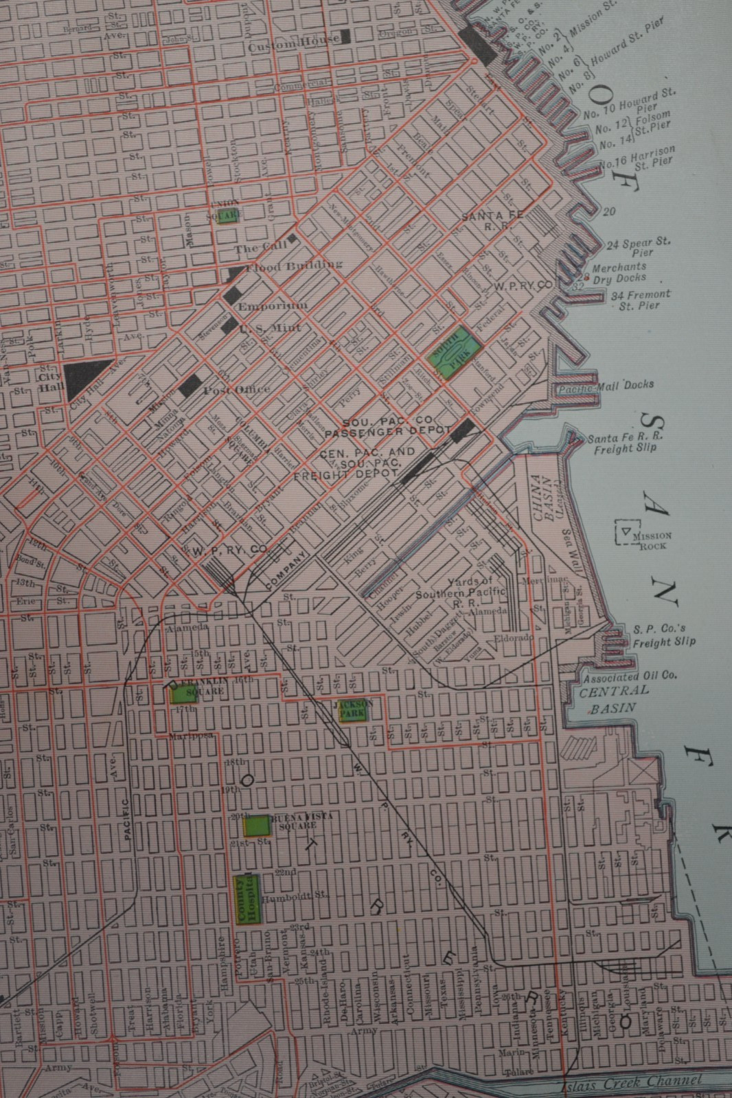 SAN FRANCISCO – 1912 – RAND-McNALLY NEW COMMERCIAL ATLAS – SHOWS RAILROADS