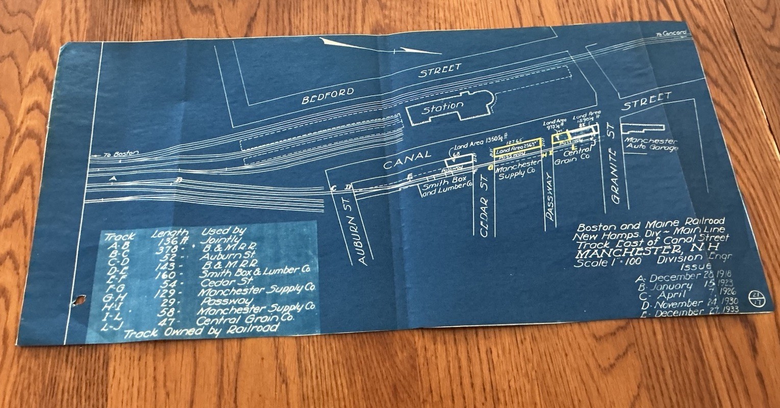 1933 Boston & Maine Railroad Blueprint Track Map Manchester NH Canal St Industry