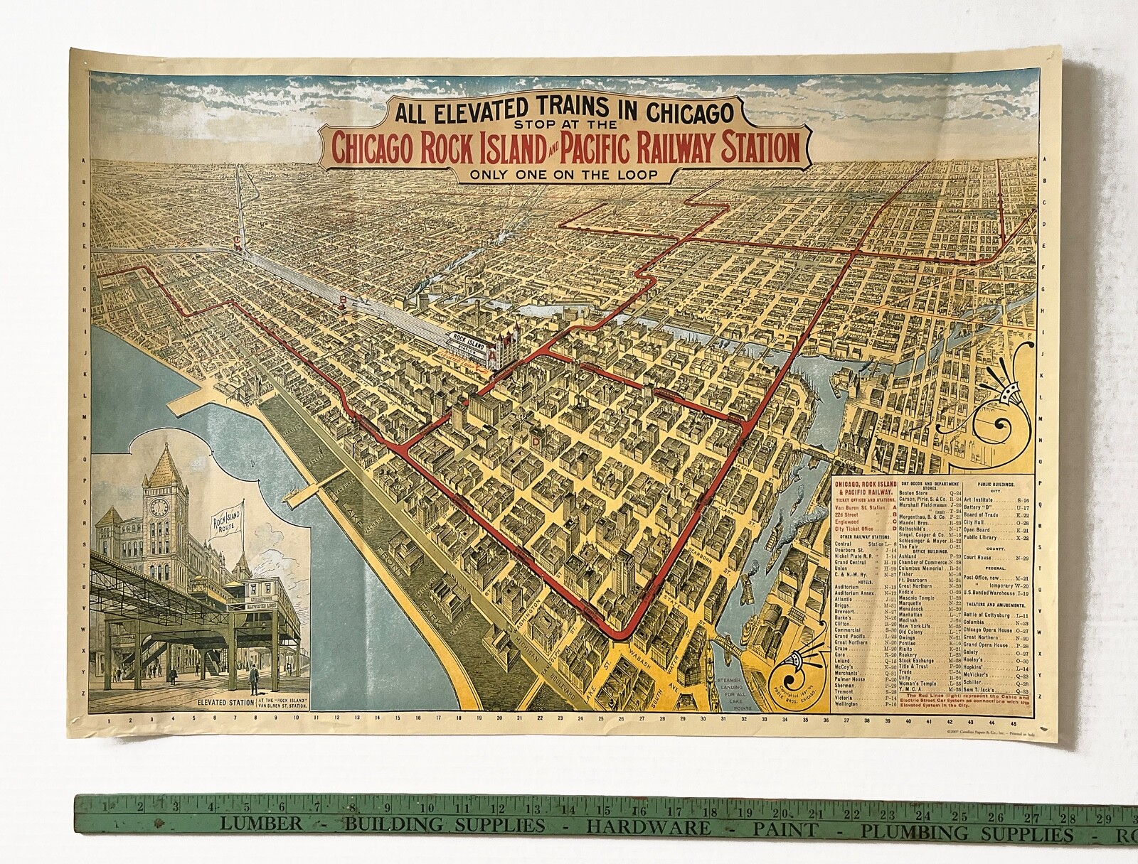 All Elevated Trains In Chicago Map, 2007 Reproduction 28″ x 19 1/2″, From Italy