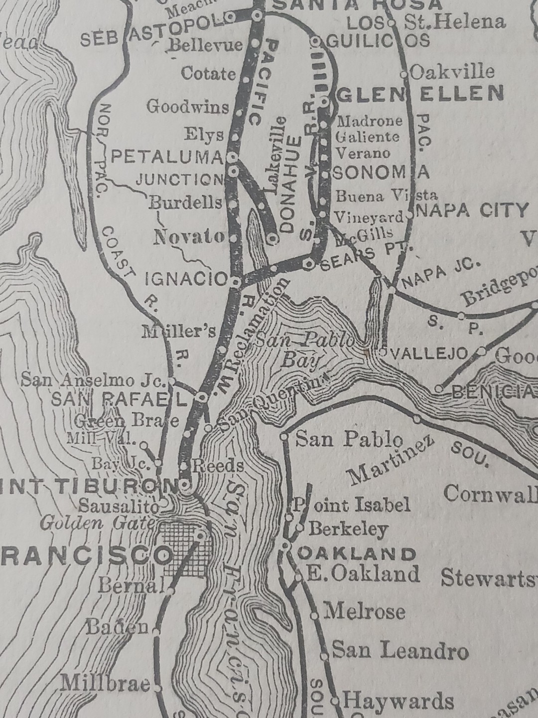 1892 Old Railroad Map SAN FRANCISCO & NORTH PACIFIC RAILWAY Train Line Routes