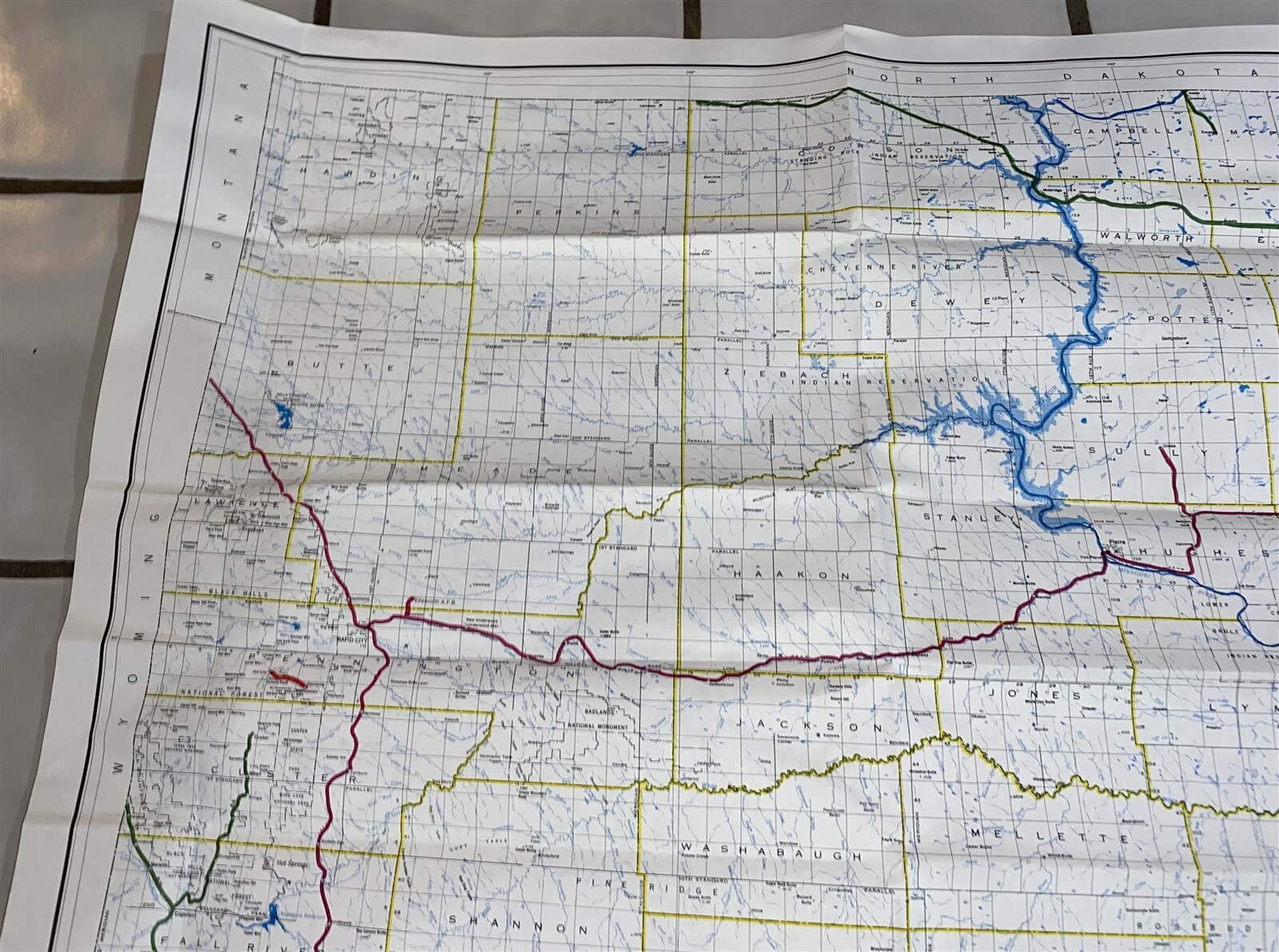 1983 Burlington Northern Railroad South Dakota Map 36 3/4″ by 26 1/4″