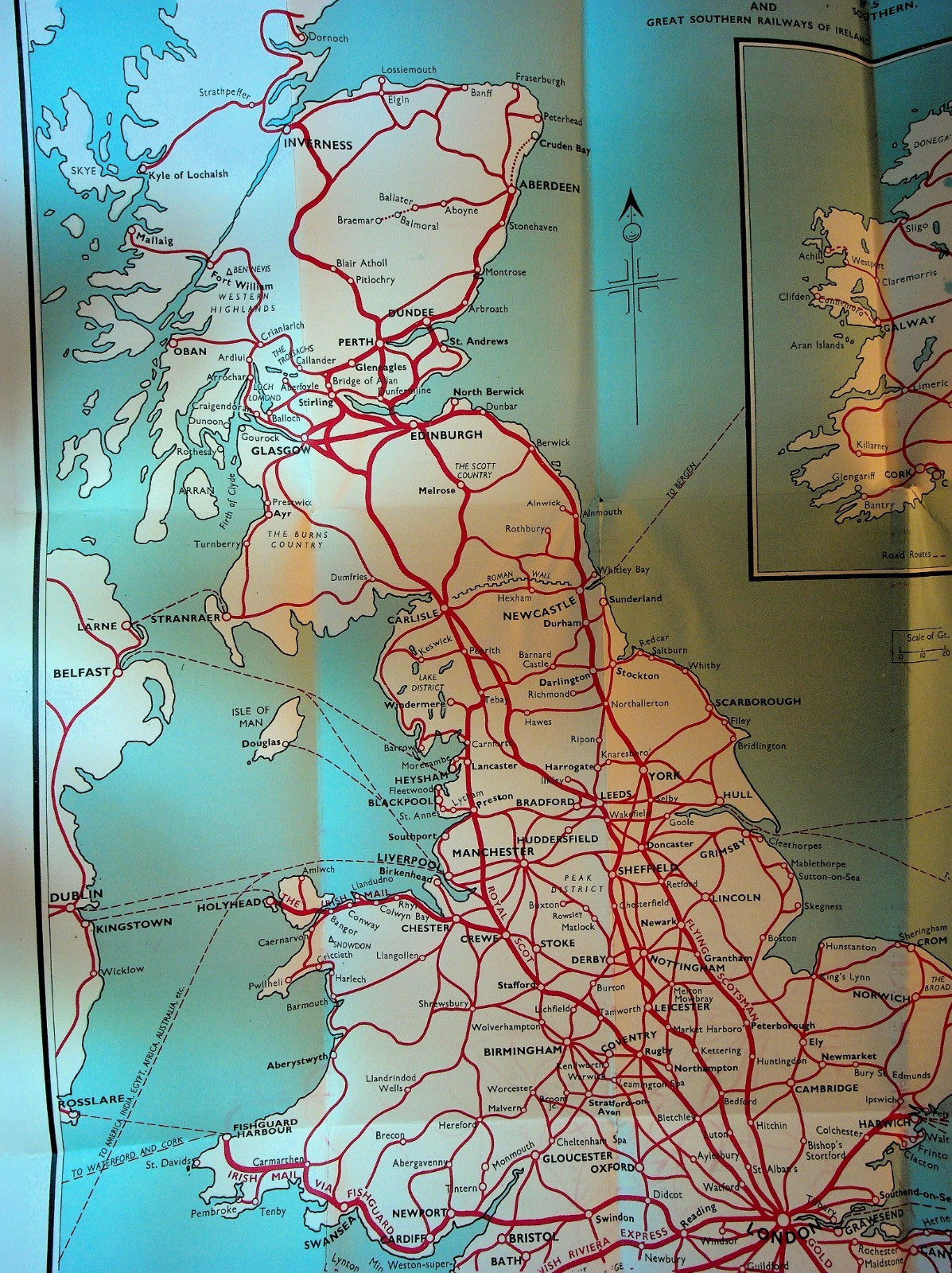 Railway Map of Great Britain & Ireland Associated British Railways 1930s