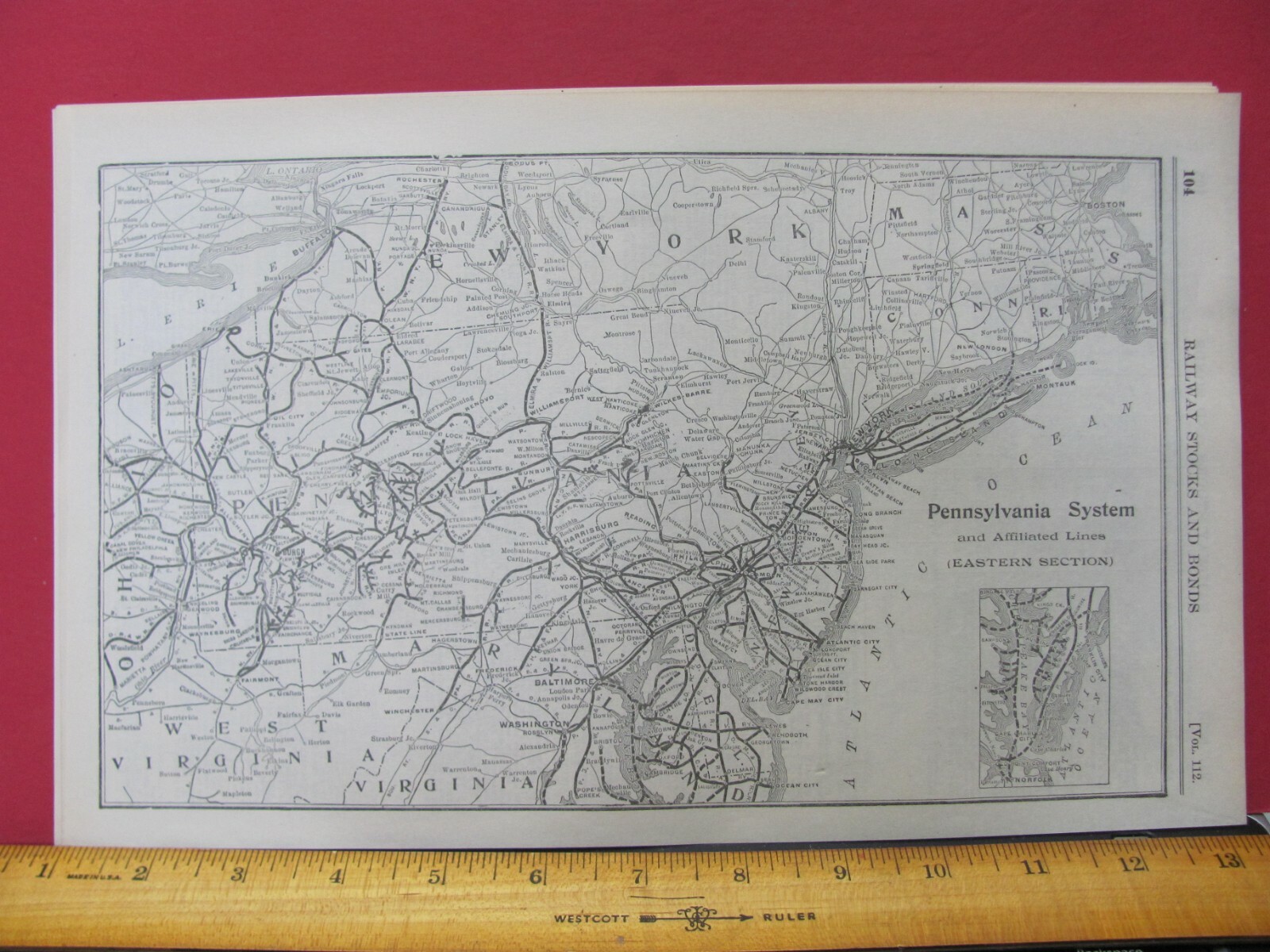 PENNSYLVANIA RAILROAD ORIGINAL 1921 EASTERN SYSTEM MAP PRR ROUTE NY PN MD NJ OH