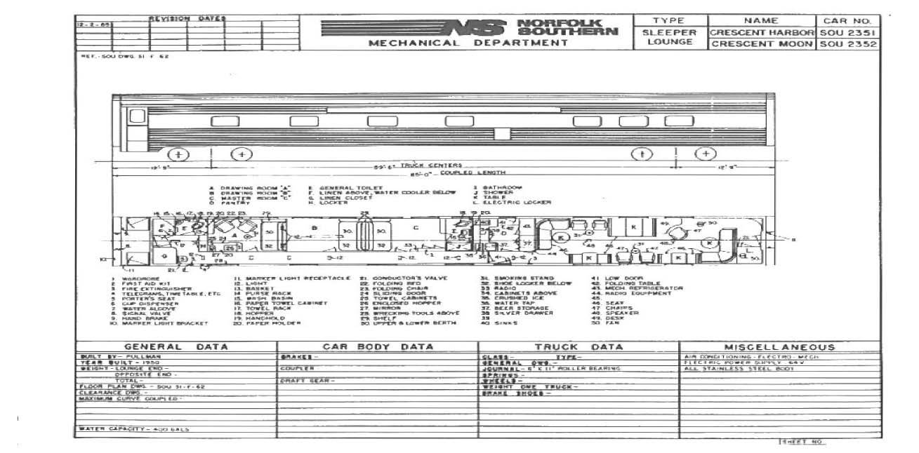 Norfolk Southern 1985 Passenger Equipment Diagrams and Data PDF Pages on DVD