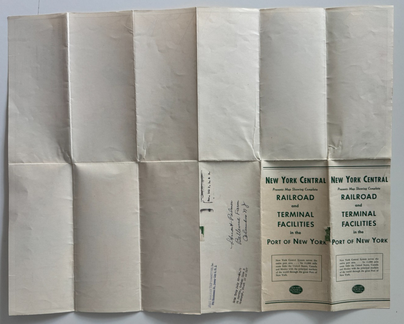 Vintage 1947 New York Central RR Railroad Map Terminal Facilities Port of NY