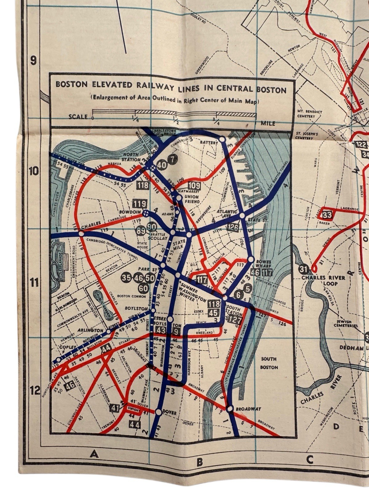 1938 Boston Elevated Railway System Route Map No. 3 Complete Folding Transit Map