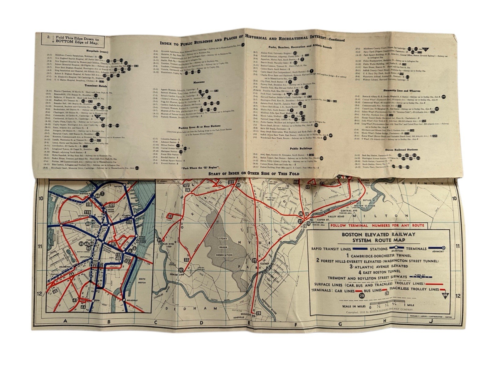 1938 Boston Elevated Railway System Route Map No. 3 Complete Folding Transit Map