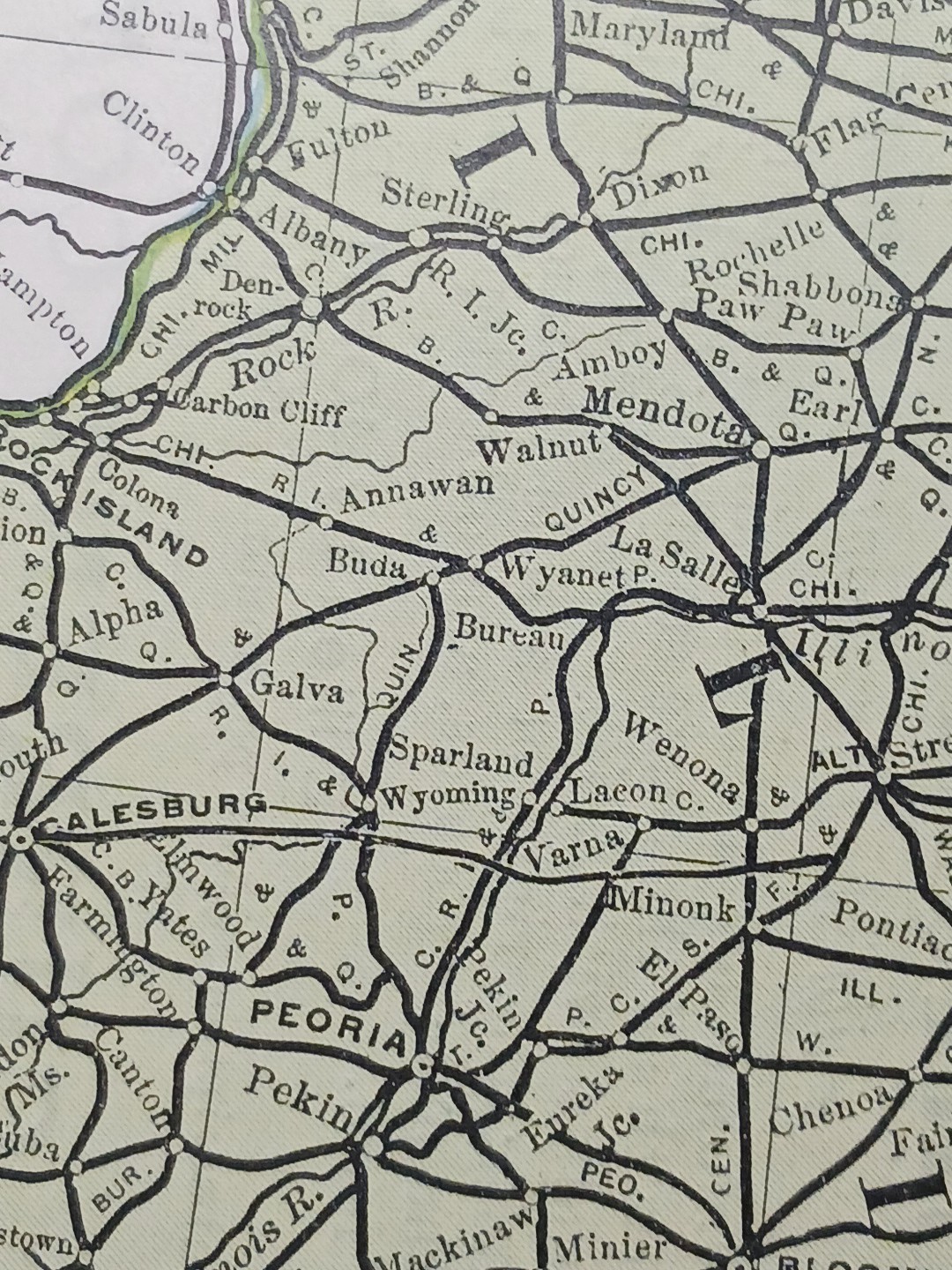 1891 Antique Railroad Map ILLINOIS & INDIANA all Train Route lines Depots 11×9″
