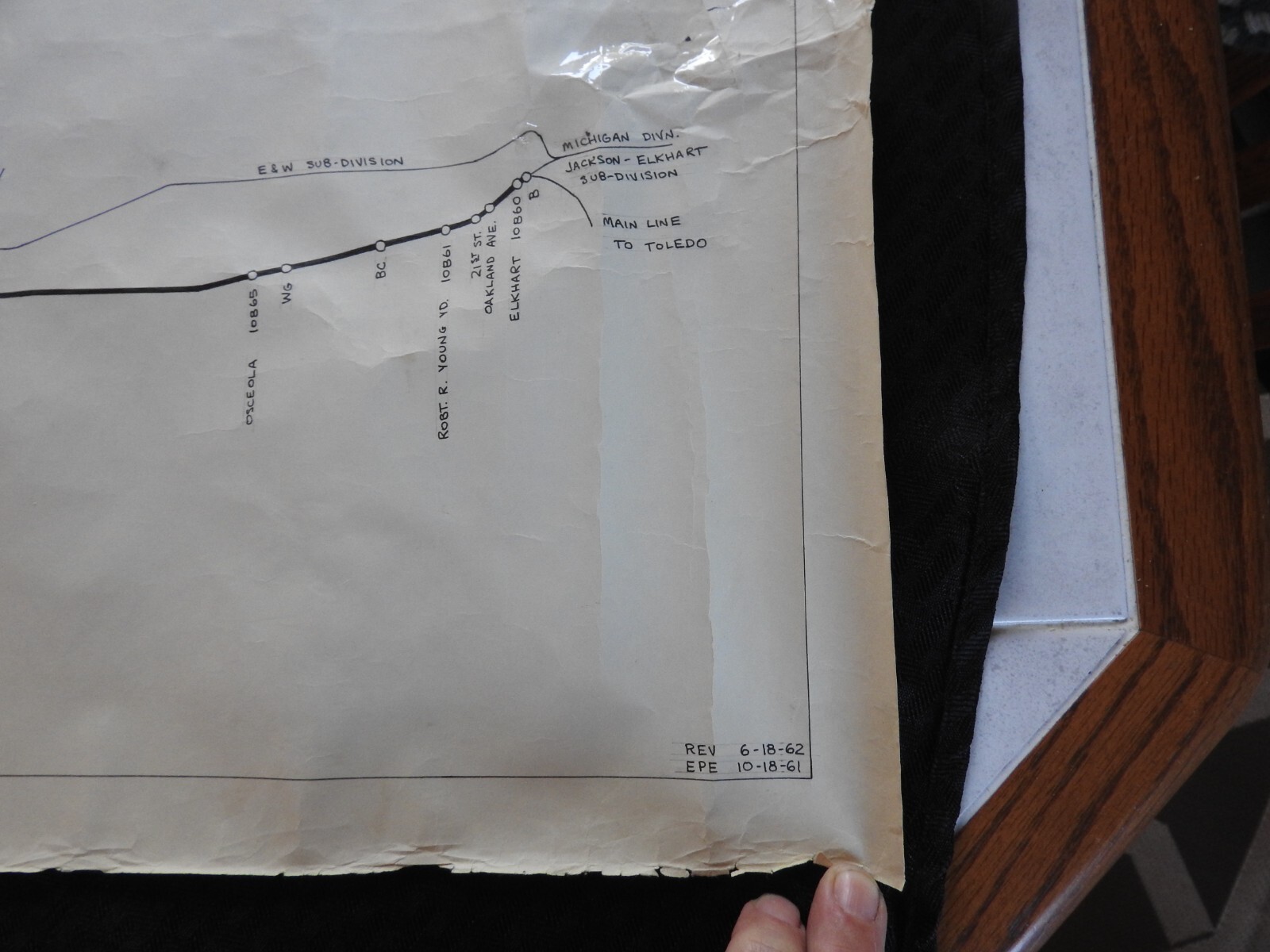 1961-62 New York Central System Railroad Employee Map Elkhart to Chicago 65″x18″