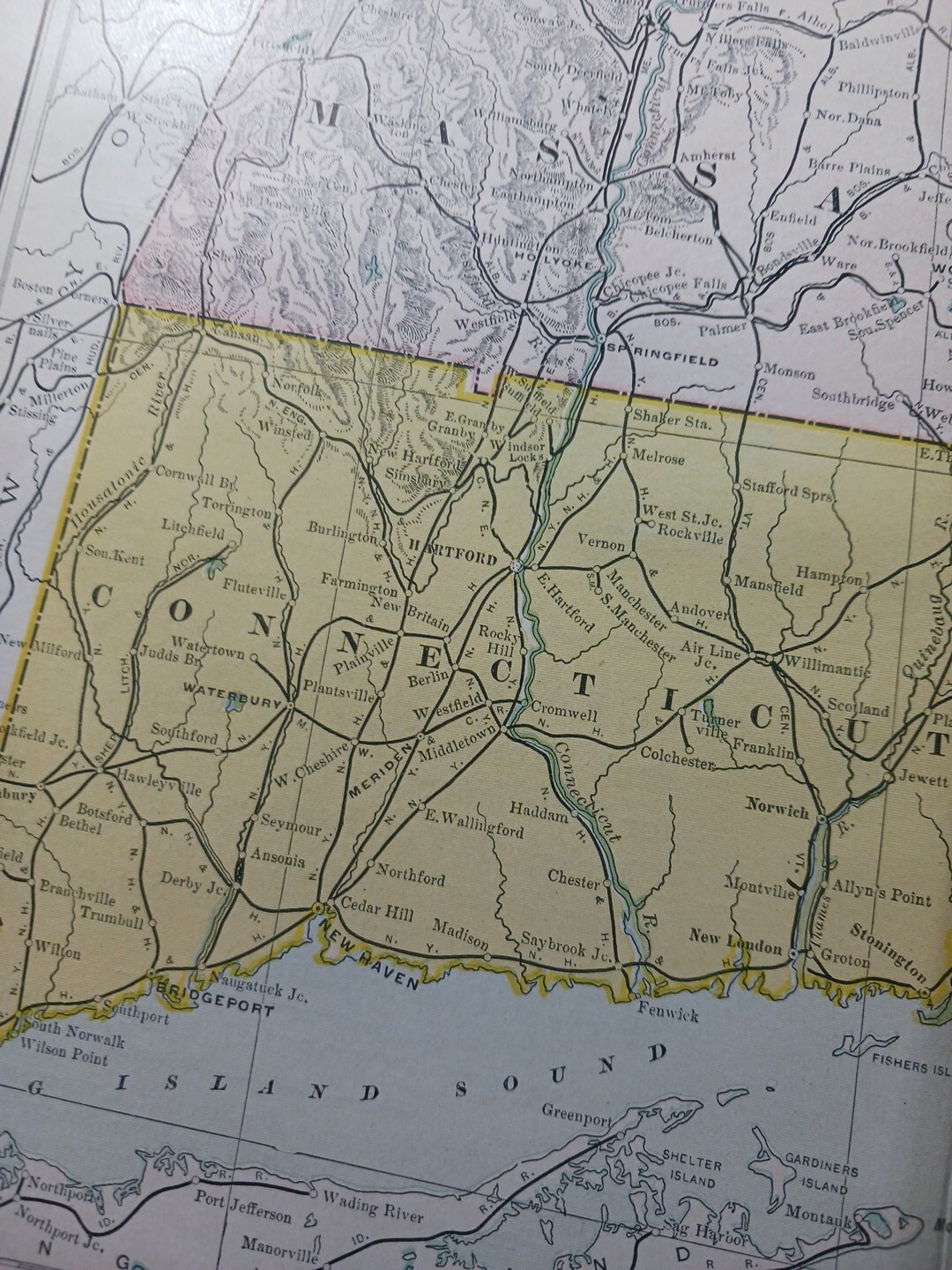 1906 Dated Train Route Map Massachusetts Connecticut all Railroad Lines 11″×9″