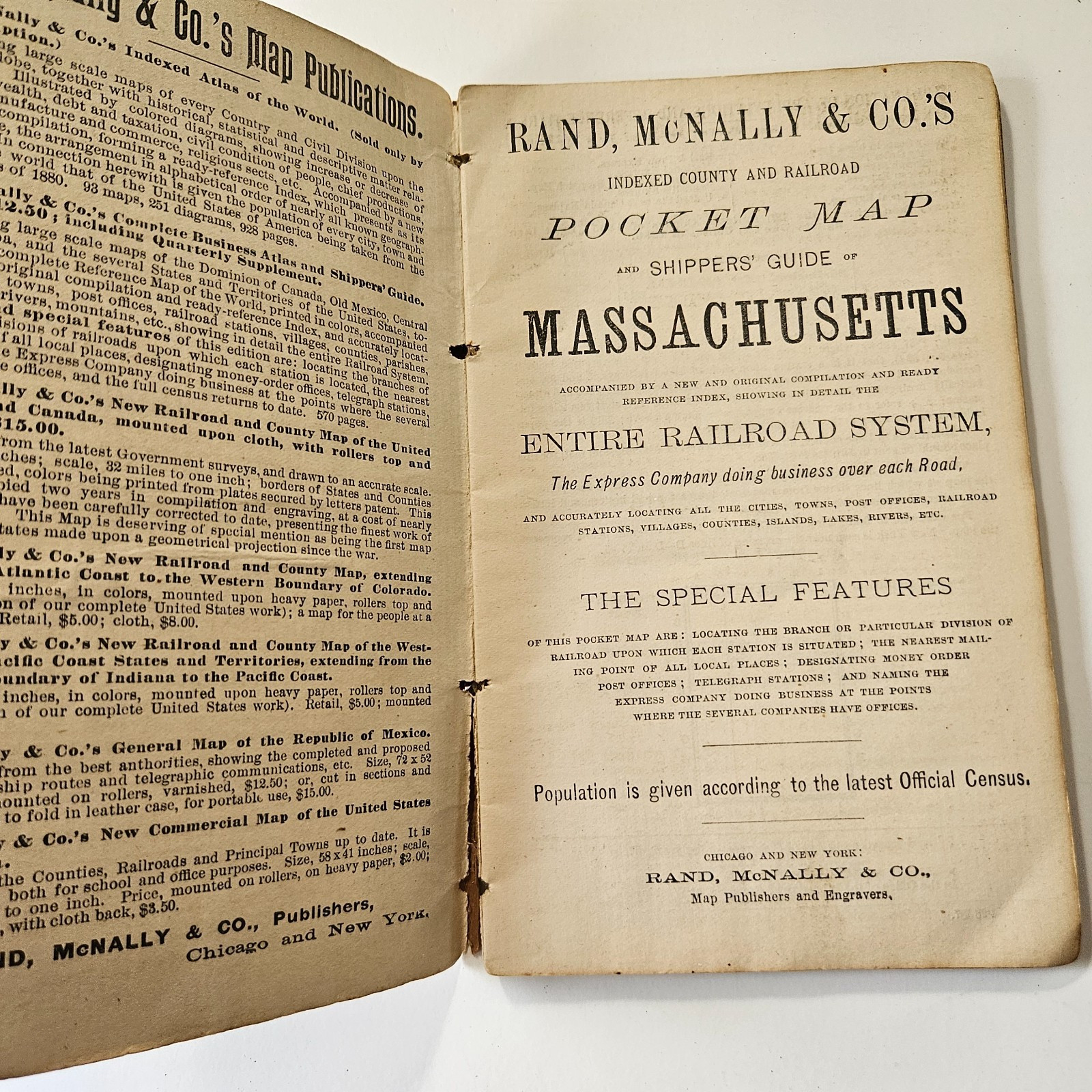 1887 Rand McNally Pocket Guide & Map Of MA & Entire Railroad System