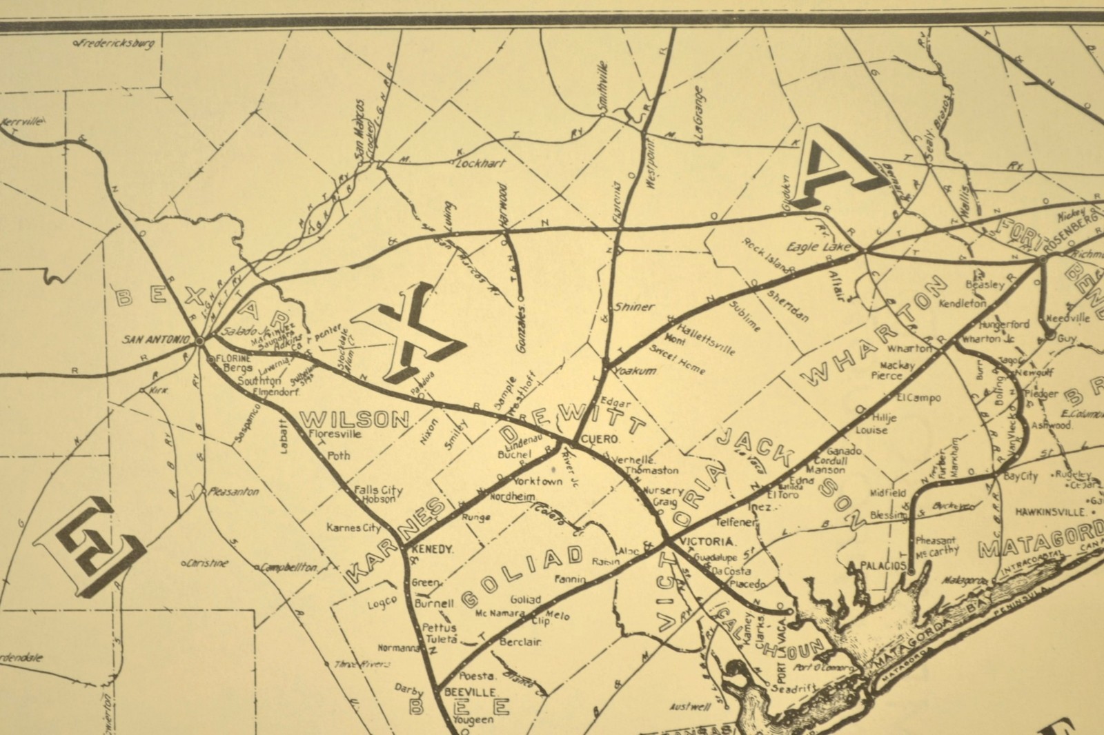 Southern Pacific Railroad Map Victoria Division Sunset Route T&NO Corpus Christi