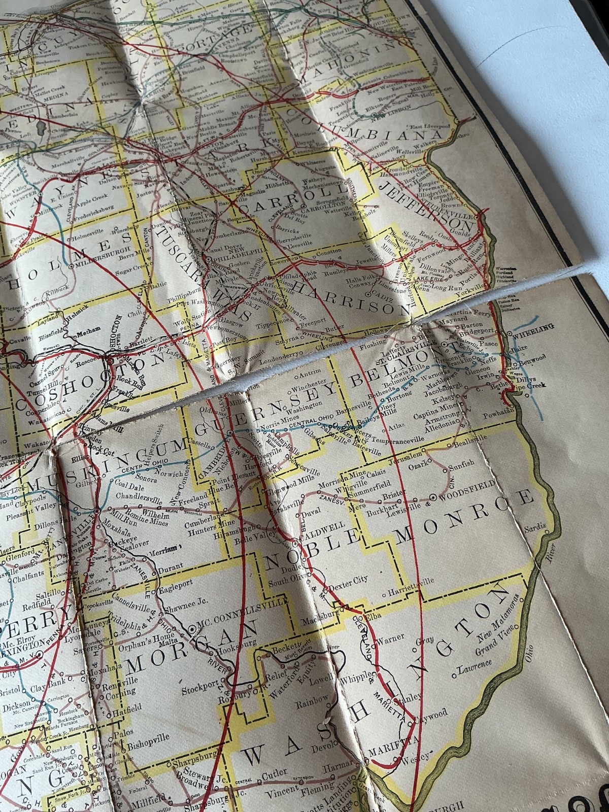 1895 Ohio Railroad Train Railway Original Folding Map Wm Kirby State 19th Centur