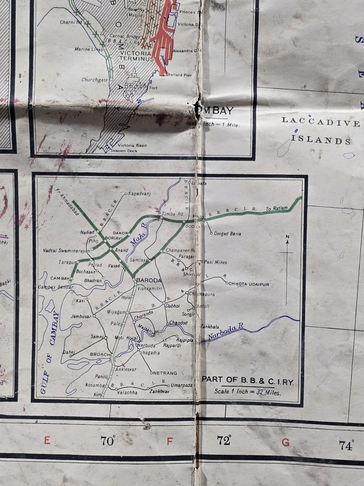 Vintage 1950s Railway Map of India Delhi Madras Calcutta Coalfields 42×32