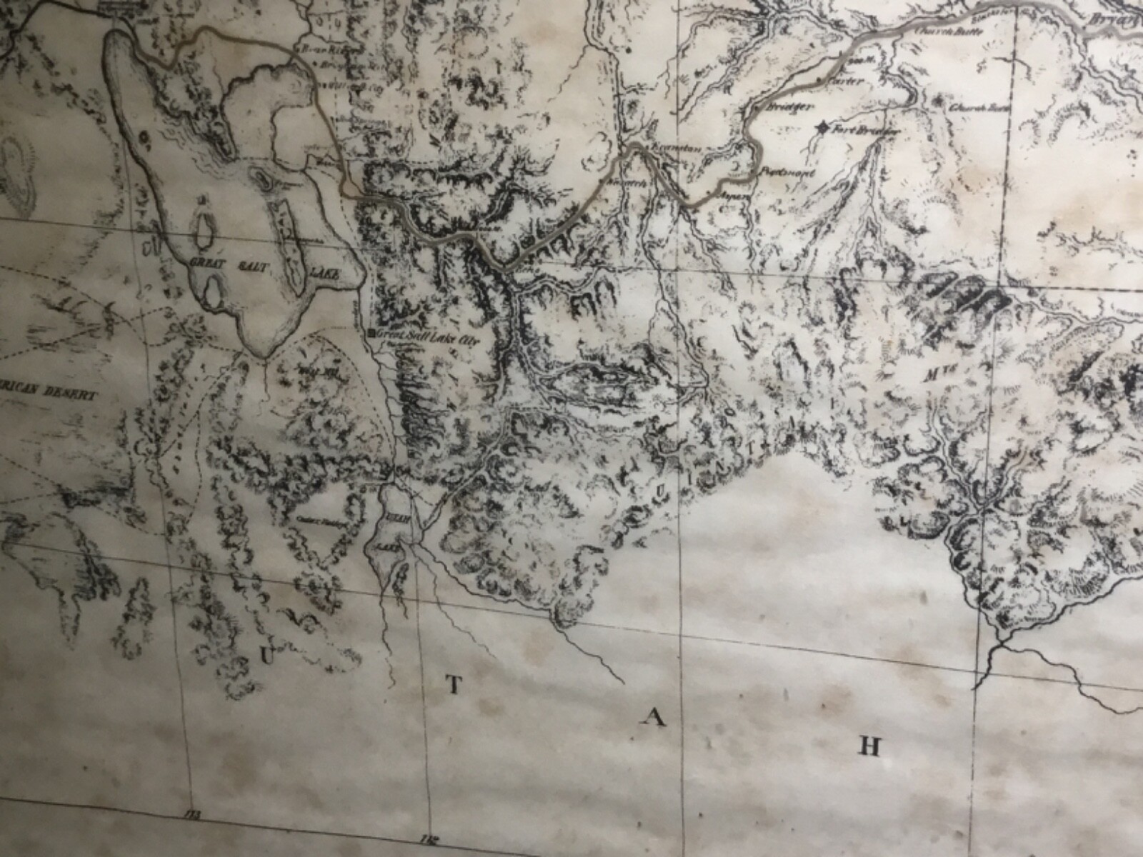 COMMEMORATIVE 1864-1868 UNION PACIFIC RAIL ROAD SURVEYS MAP 16″T x 48″W FRAMED