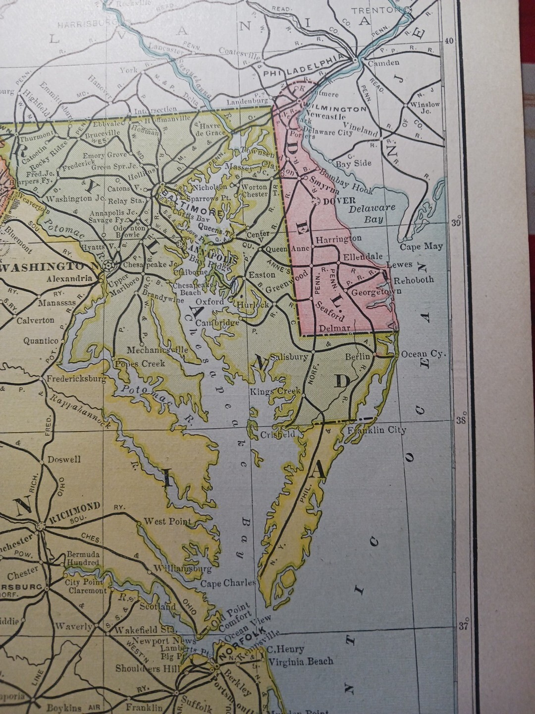 1906 Dated Train Route Map WEST VIRGINIA MARYLAND all Railroad Lines 11″×9″