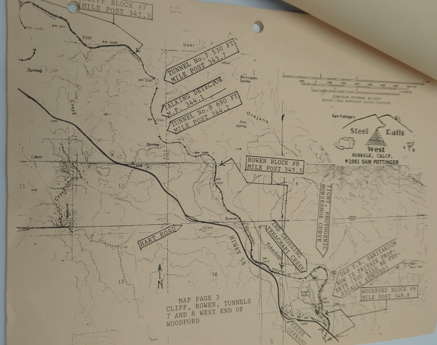 TEHACHAPI 1991 Rail Map and Guide – Sam Pottinger Steel Rails West