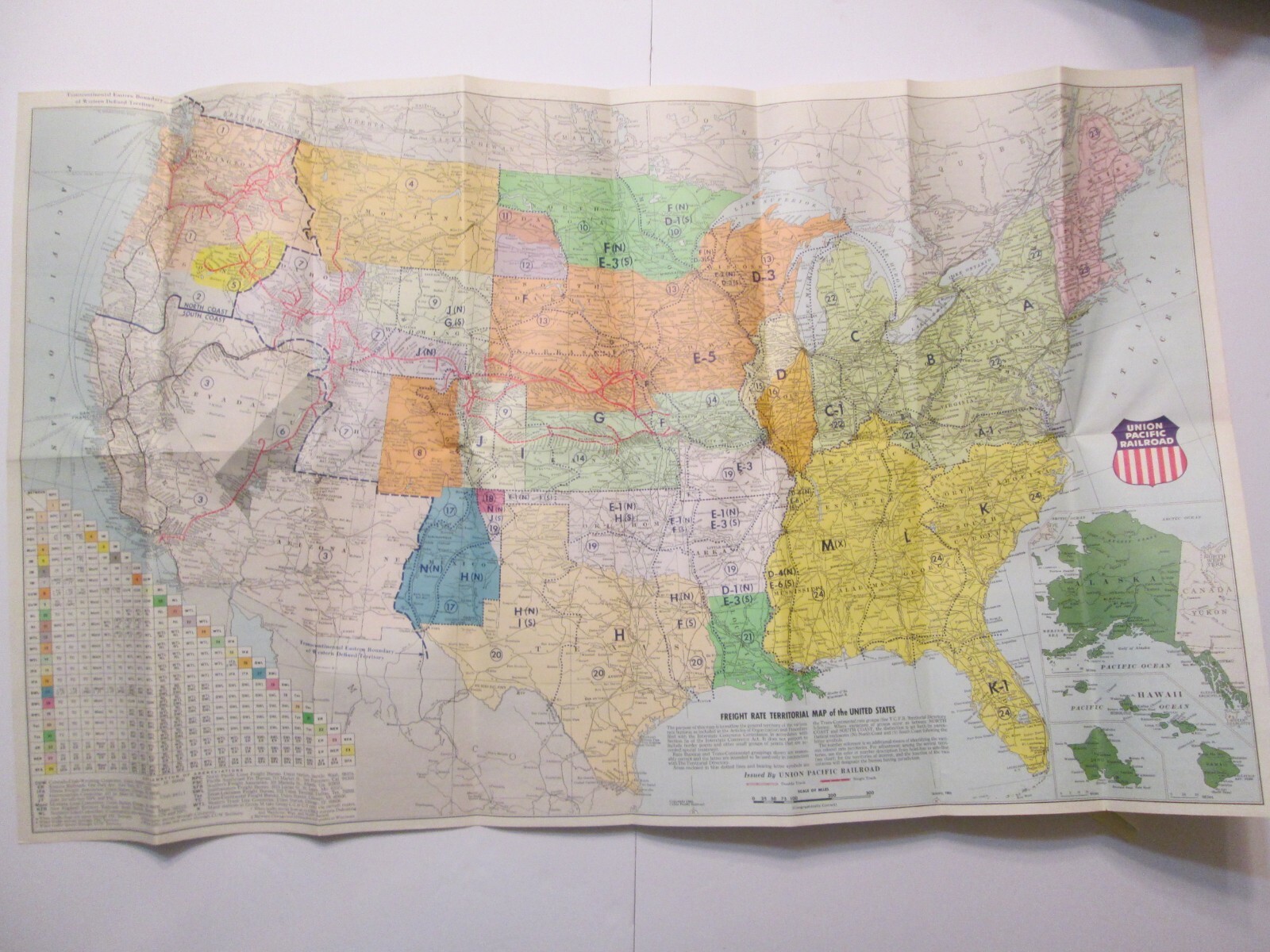 Union Pacific Railroad Freight Rate Territorial Map of the United States 1965