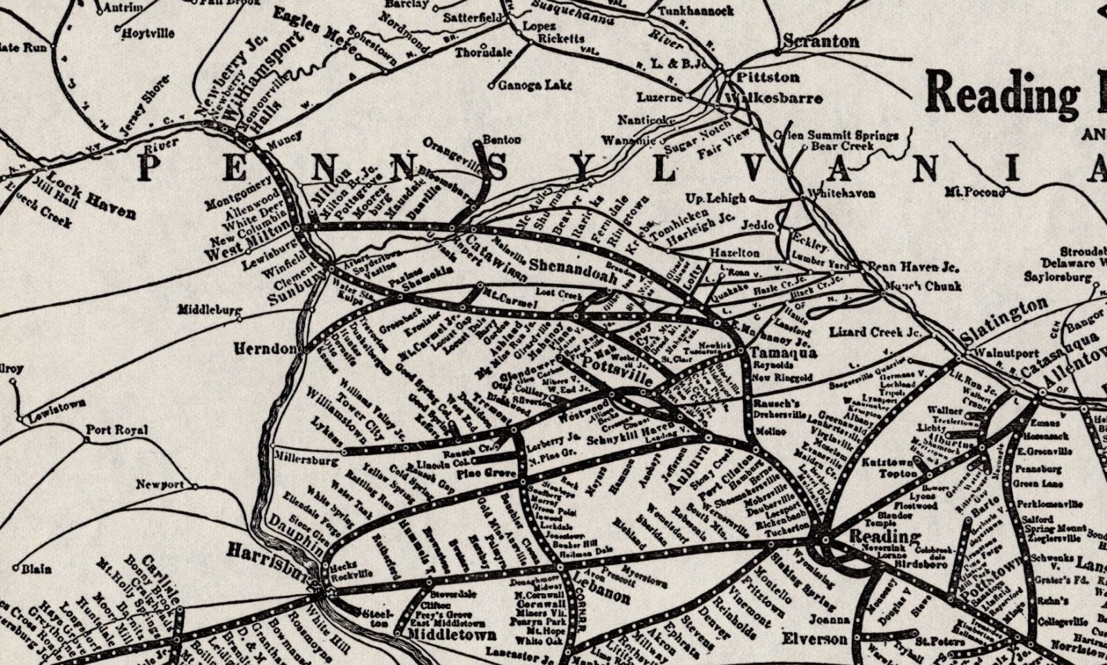 1933 Antique Reading Railway Map Vintage Reading Lines Railroad Map 2208