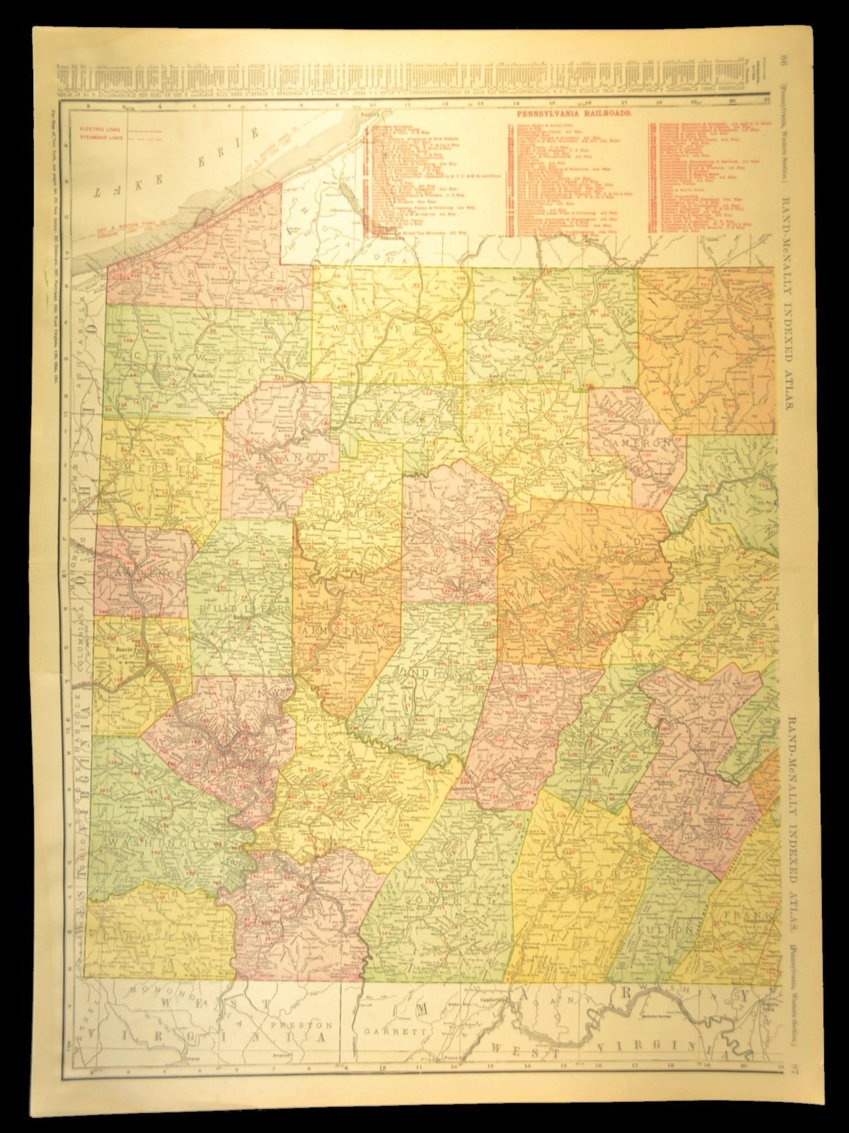 1911 Western Pennsylvania Railroad Map ORIGINAL Atlas Map Pennsylvania RR DATED