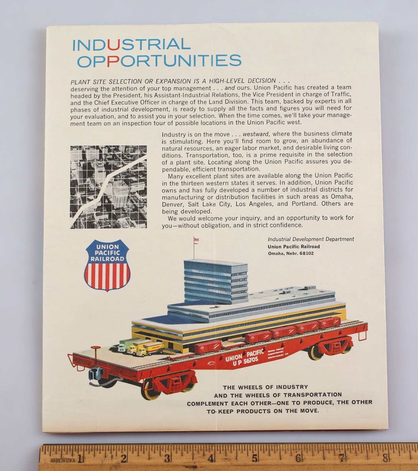 Vintage 1965 Union Pacific Railroad Freight Rate Territorial U.S. Map