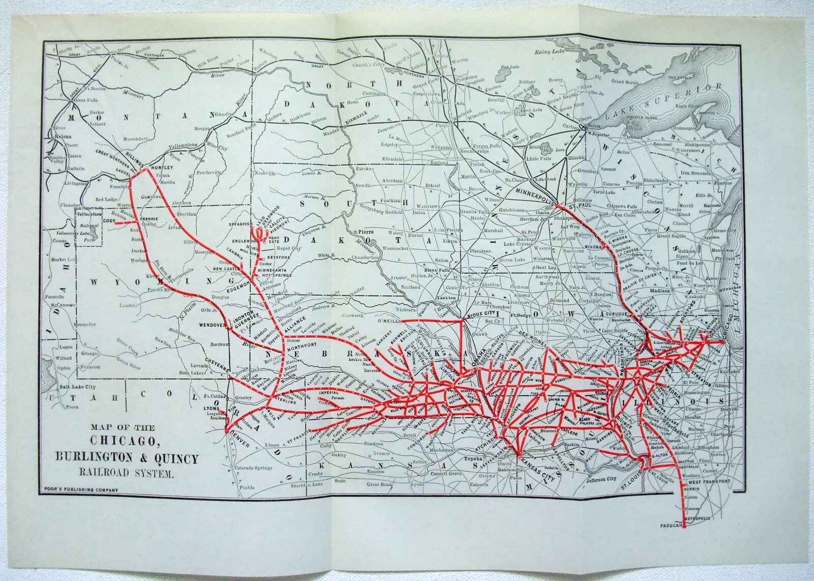 Chicago Burlington & Quincy Railroad – Original 1920 System Map. CBQ Antique