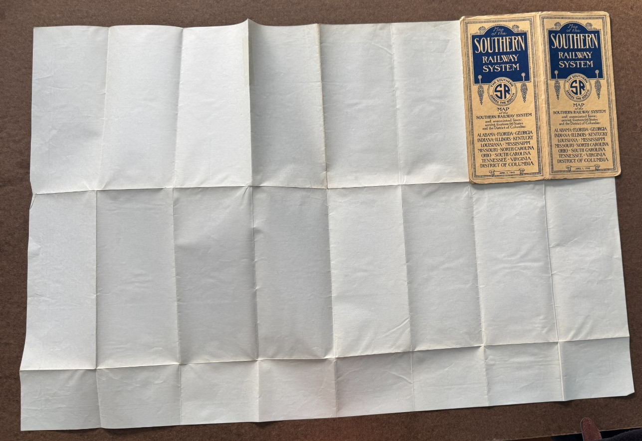 Vintage April 1943 Map of the Southern Railway System Railroad RR Train