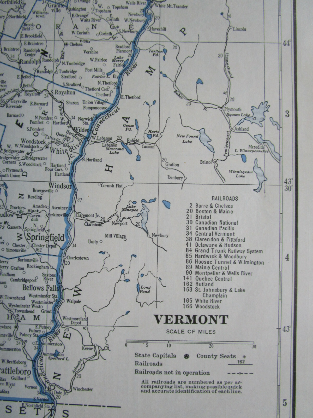 VA VT 1933 VIRGINIA RAILROAD Map WHITE SULPHUR & HUNTERSVILLE RR ~or~ VERMONT