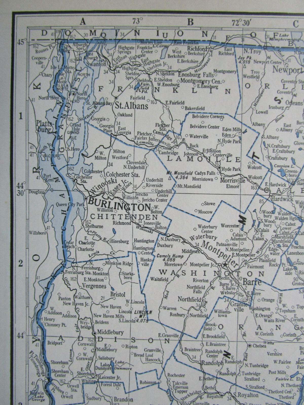 VA VT 1933 VIRGINIA RAILROAD Map WHITE SULPHUR & HUNTERSVILLE RR ~or~ VERMONT