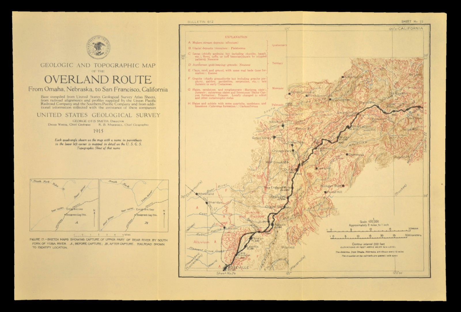 1915 Central Pacific Railroad Map Roseville California Lincoln CA Rocklin Auburn