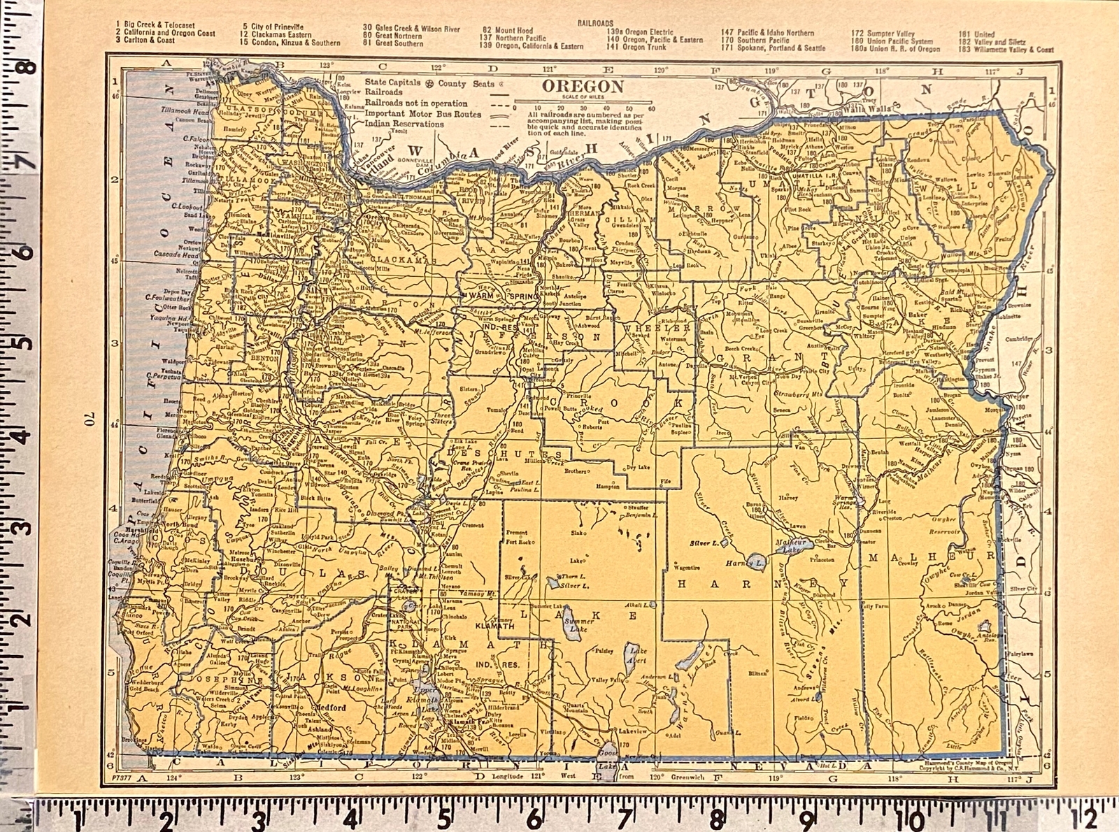 OKLAHOMA & OREGON c 1935 County & Railroad Maps. Hammond & Co. 9×12″ VG-FINE