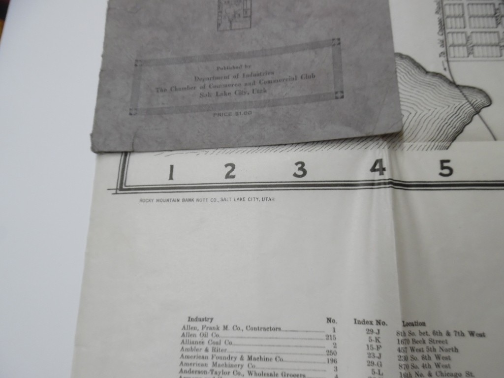 1923 Industrial and Railroad Map of Salt Lake City Utah Commerical Club Antique