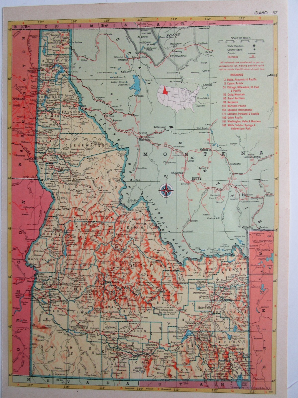 IL ID 1952 ILLINOIS RAILROAD Map. La SALLE & BUREAU CO RR, ERIE, WABASH or IDAHO