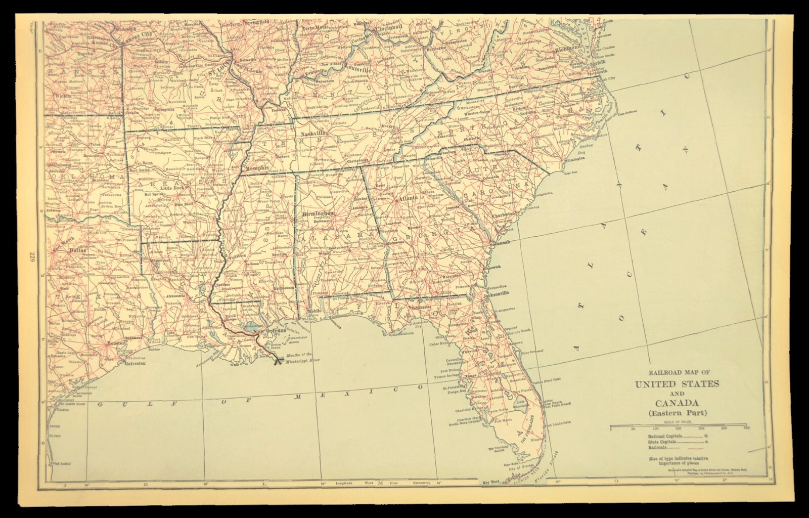 Vintage Eastern UNITED STATES Railroad Map East US Railway Wall Art Antique