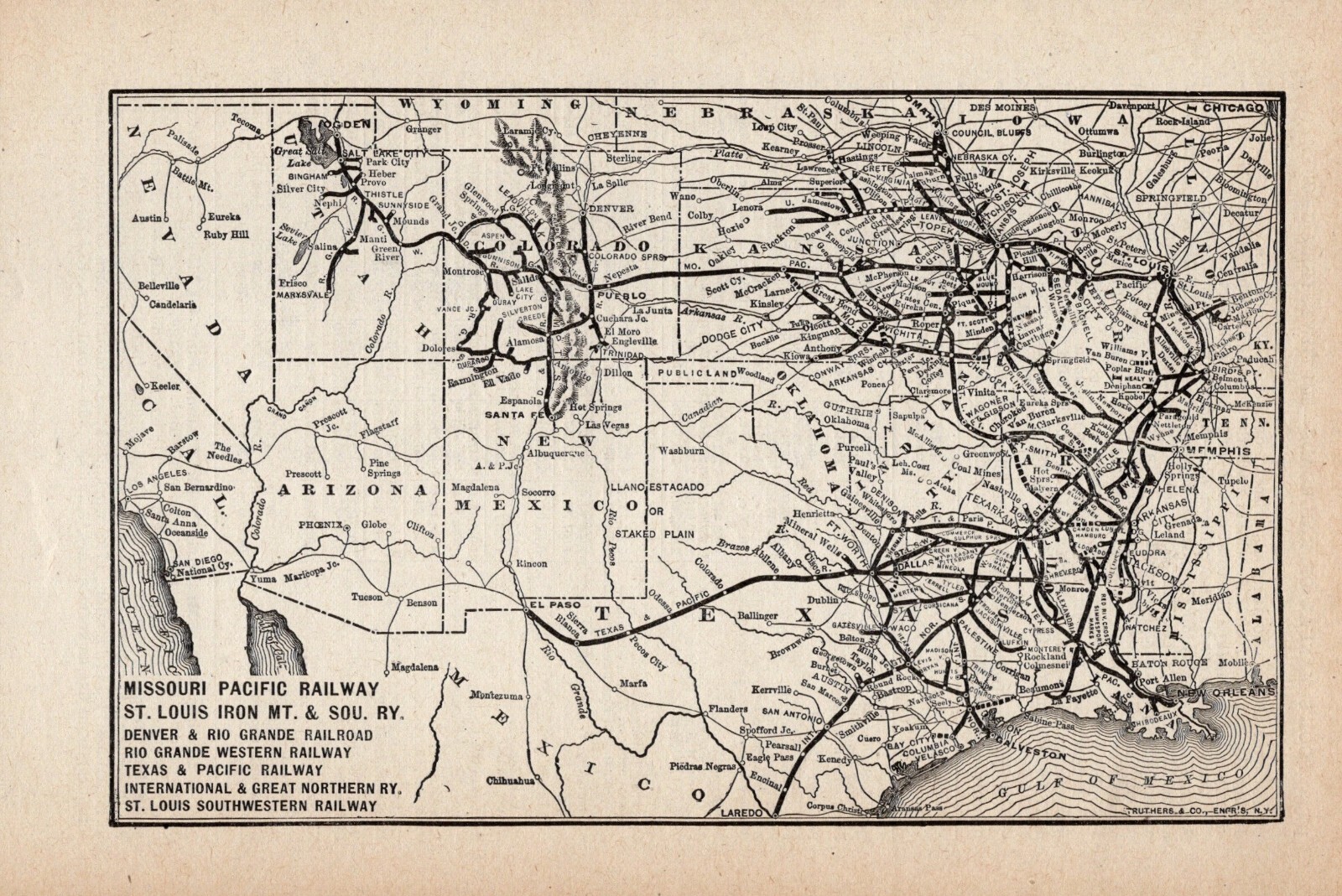 1910 Missouri Pacific Railway Map St Louis Iron Mountain Southern Map 2278