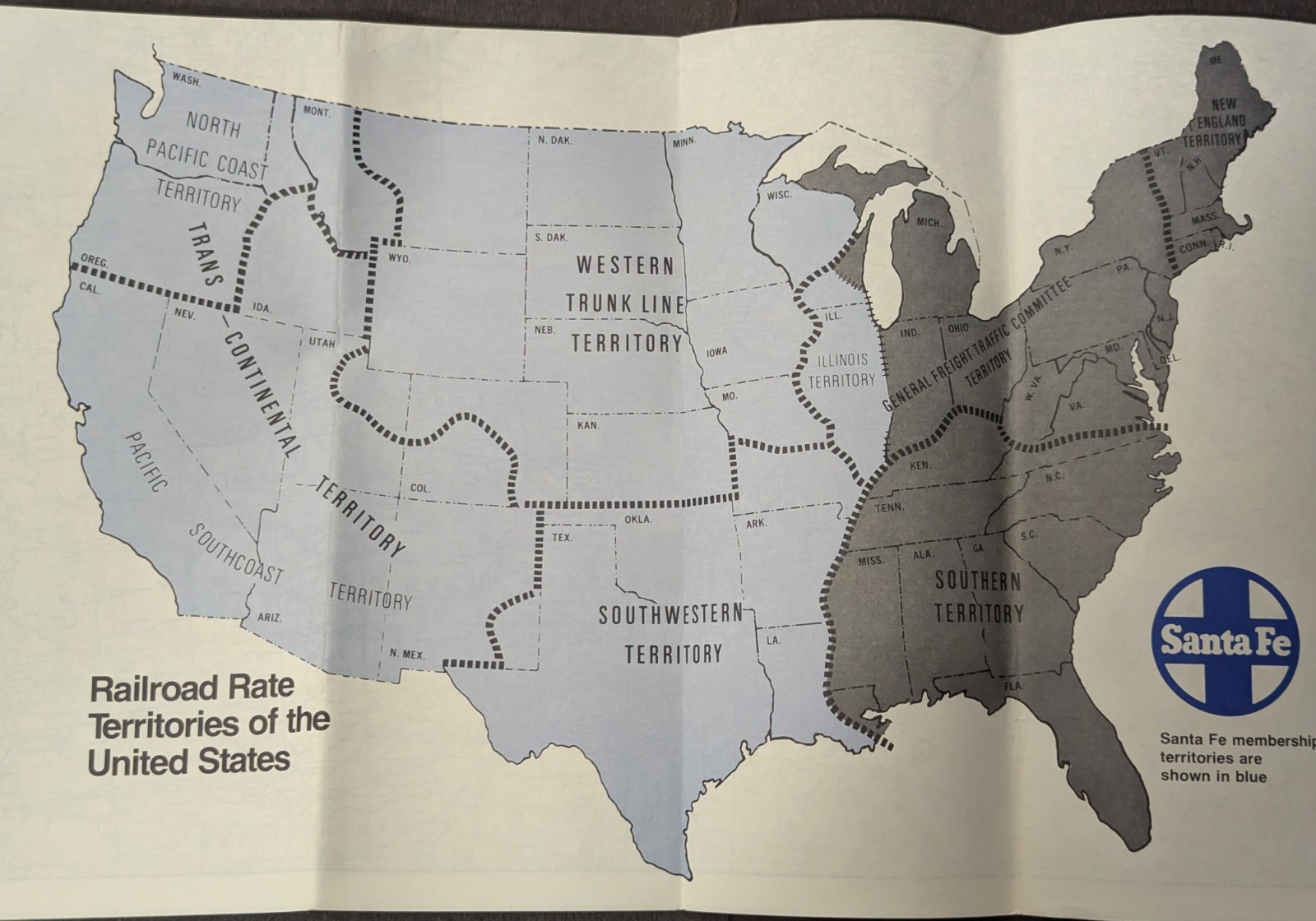 ***VINTAGE SANTA FE RAILWAY RATE GROUP U.S.A. MAP BROCHURE***