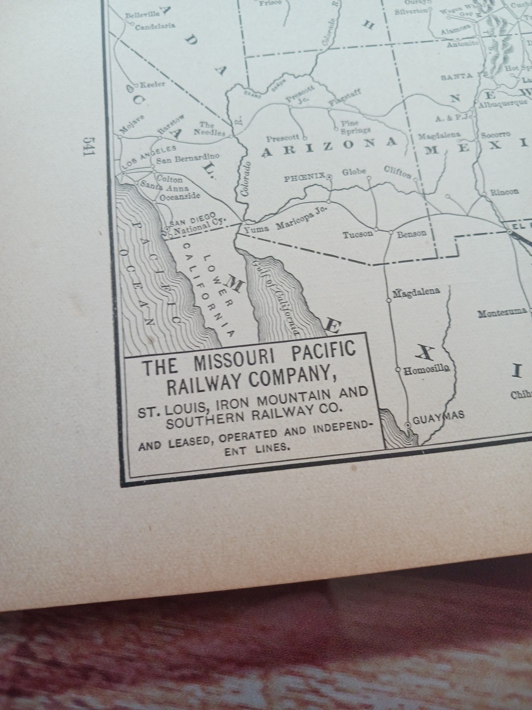 ~1895 Train Route Map MISSOURI PACIFIC RAILWAY All Lines Railroad Connections