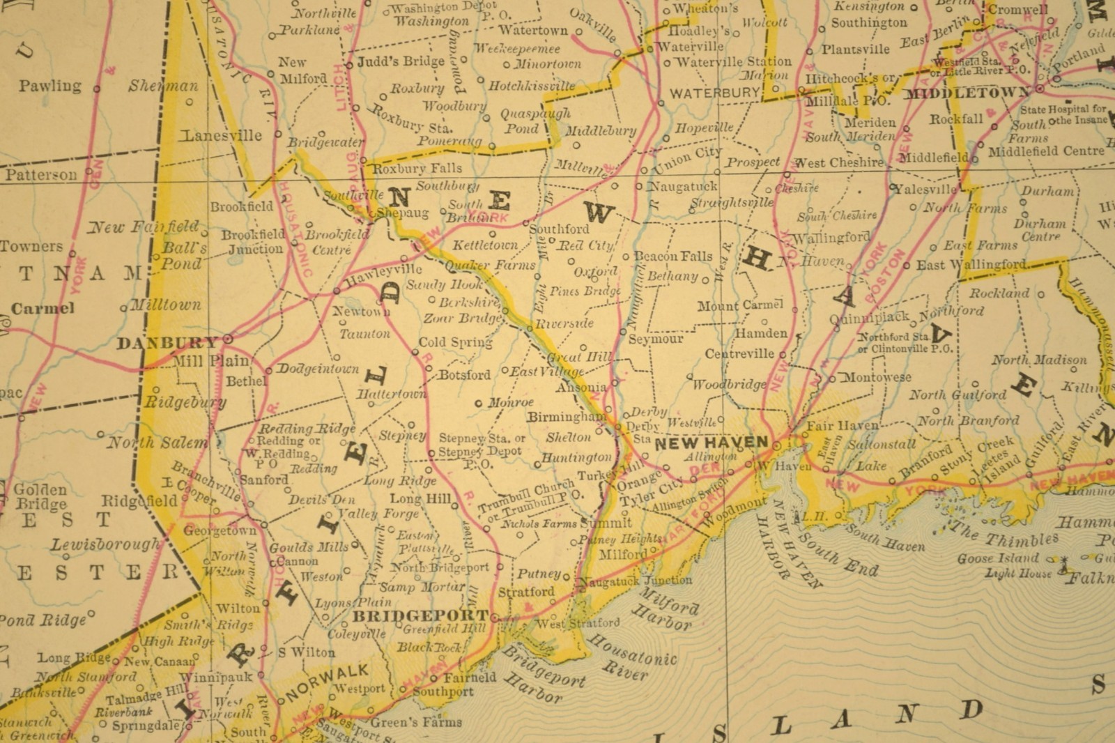 Antique CONNECTICUT Railroad Map NY&NE RR New York & New England RR The Air Line
