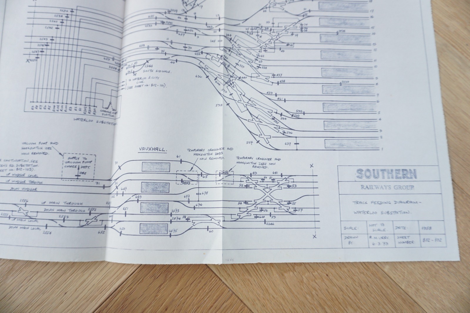 1958 / 1973 Waterloo Substation Railway Track Plan Map Southern Region