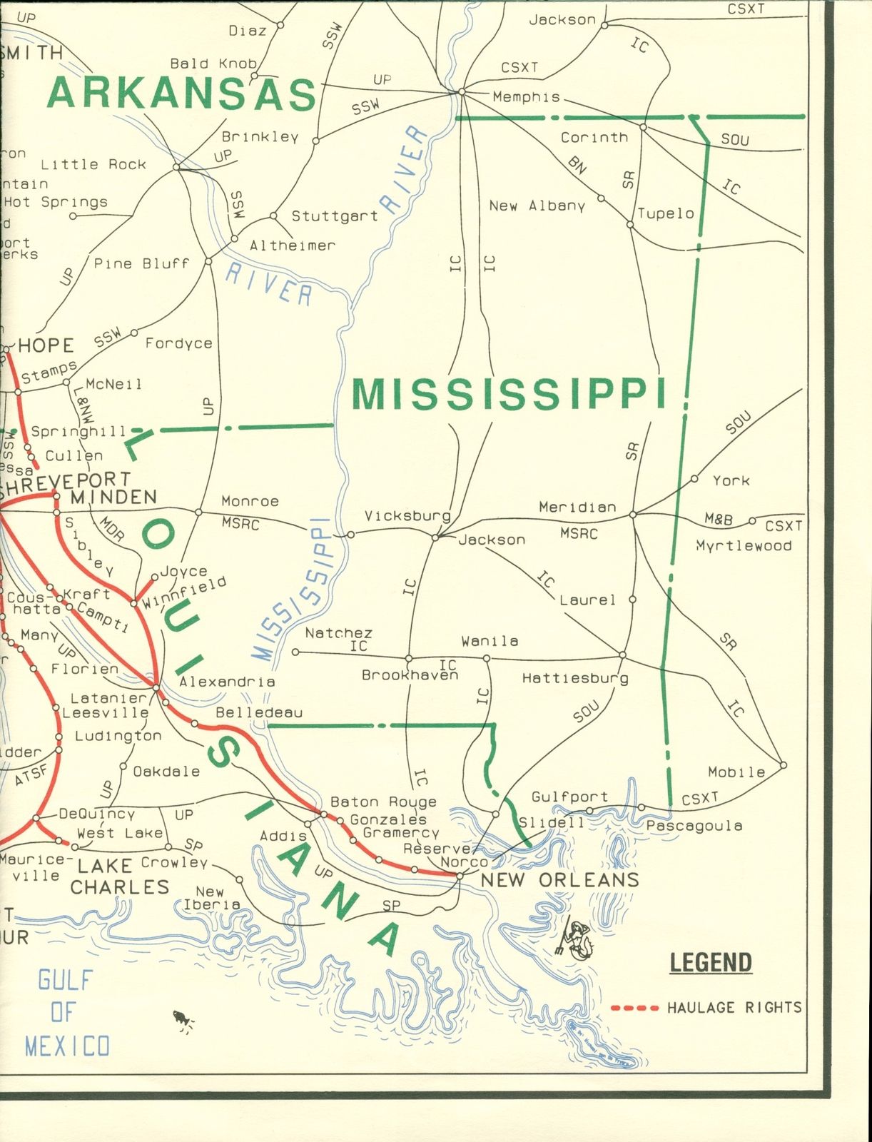 1991 Kansa City Southern Lines Railroad Route Wall Map Station Track Lines Train