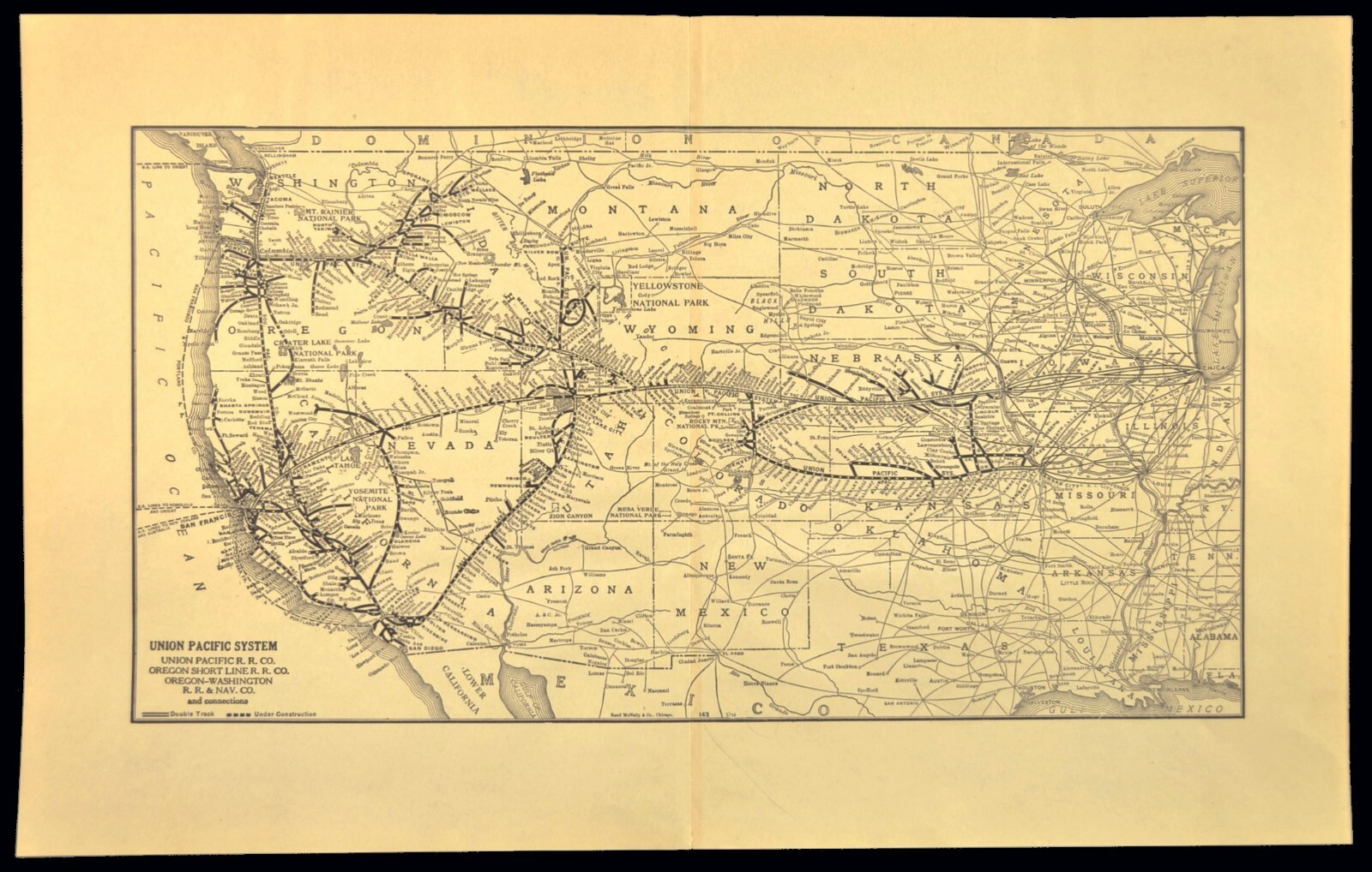 ca 1921 UNION PACIFIC Railroad Map Vintage Original RR System Map Antique