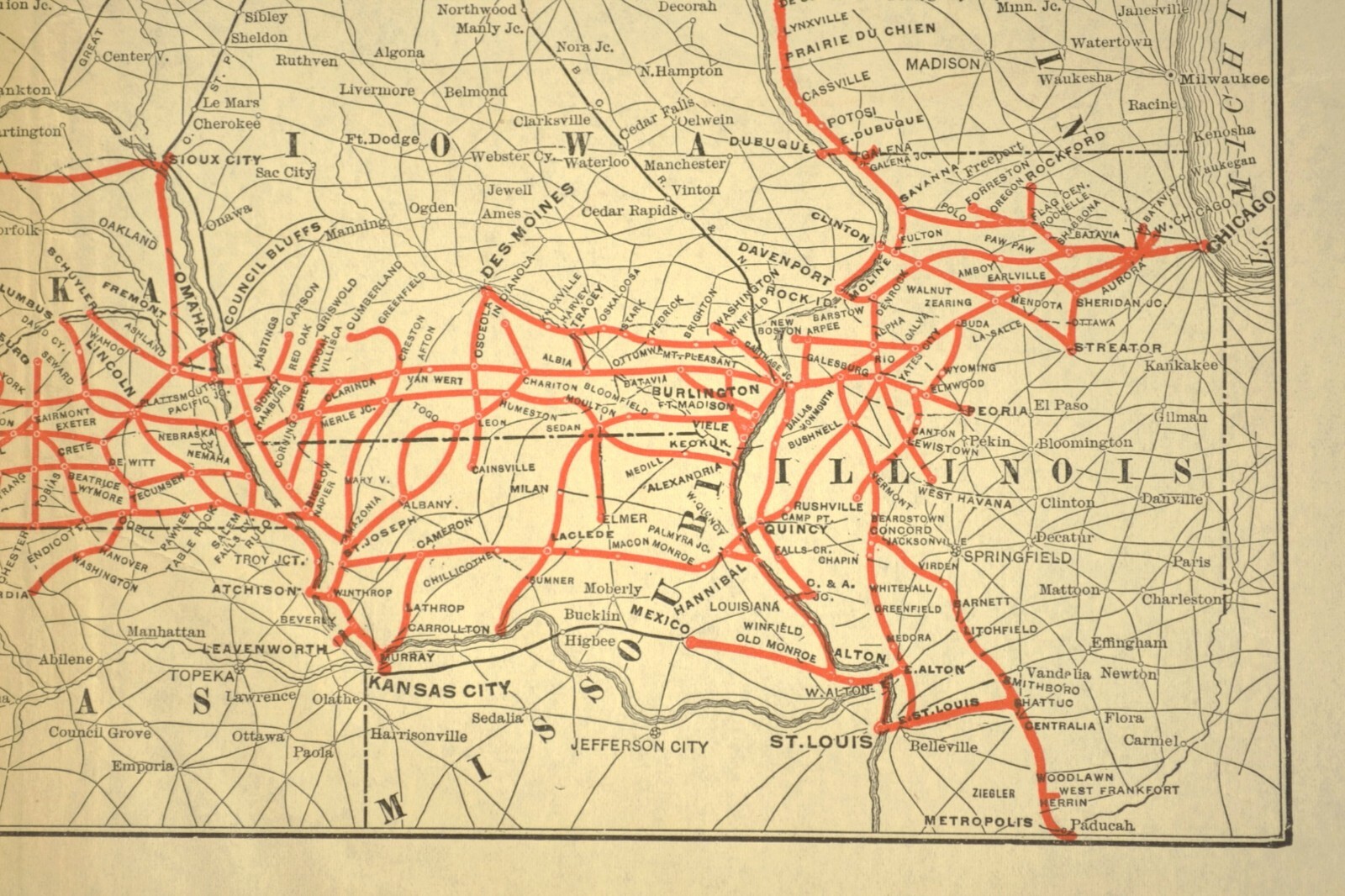 Chicago Burlington Quincy Railroad Map CBQ RR Burlington Route Vintage