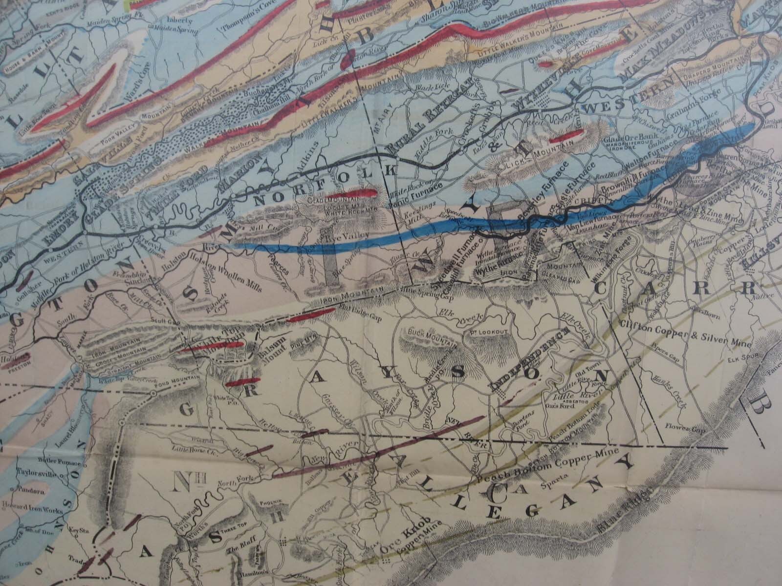 1883 SOUTH WEST VIRGINIA VA MINERAL RESOURCE RAILWAY MAP C R BOYD