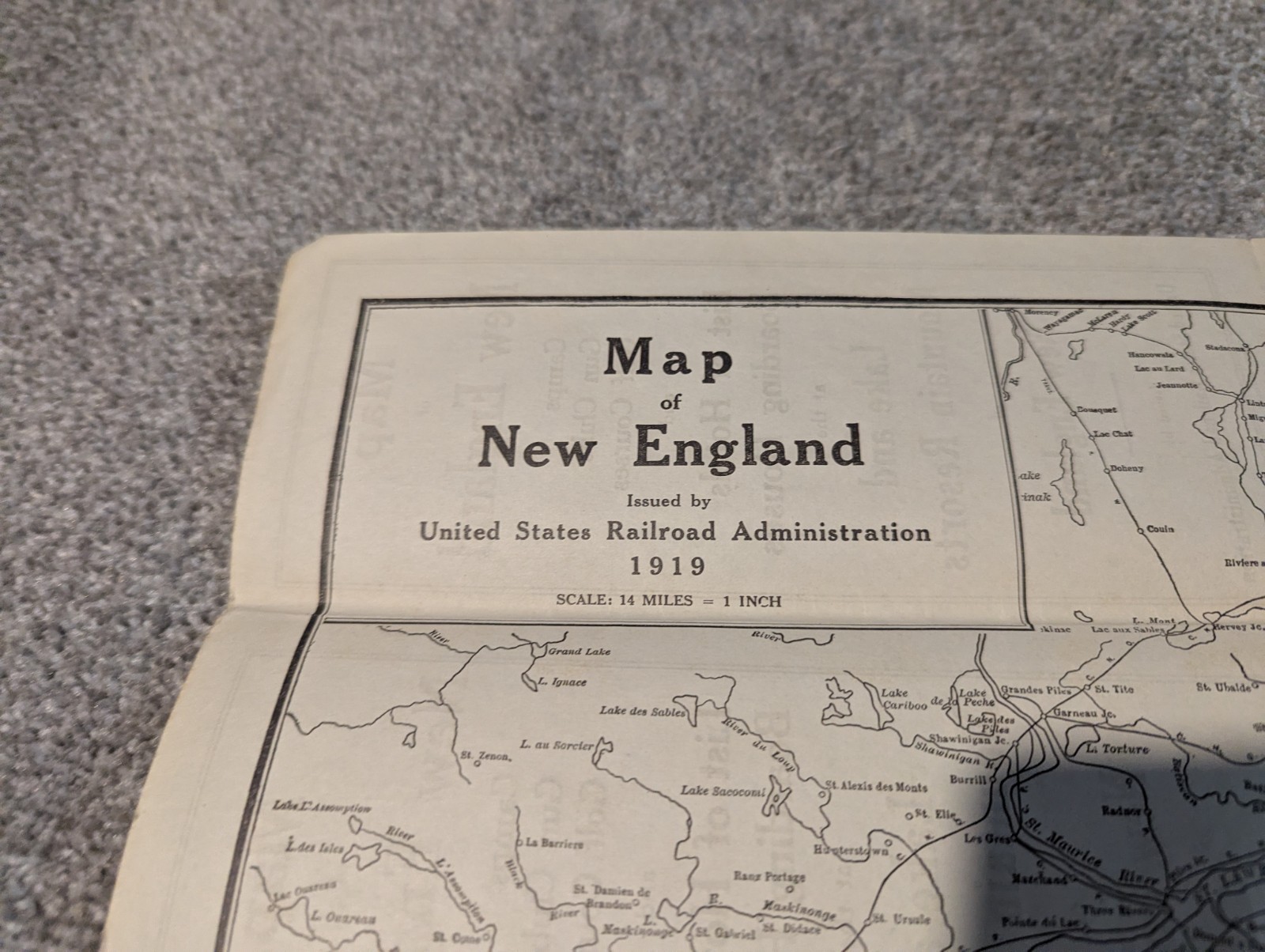 United States Railroad Administration Map New England 1919 Antique Train 1910s